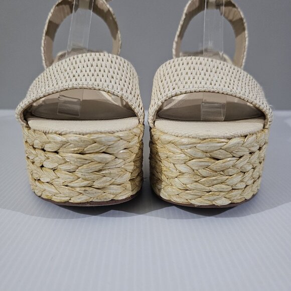 NEW Sam Edelman April Platform Wedge Sandal Cream Raffia 8 - Picture 4 of 14
